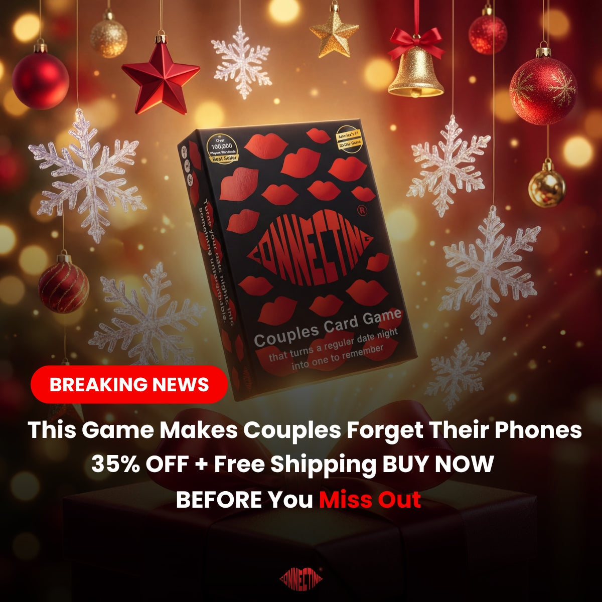 Couple enjoying the Connecting™ couples card game at home as a Christmas gift for date night