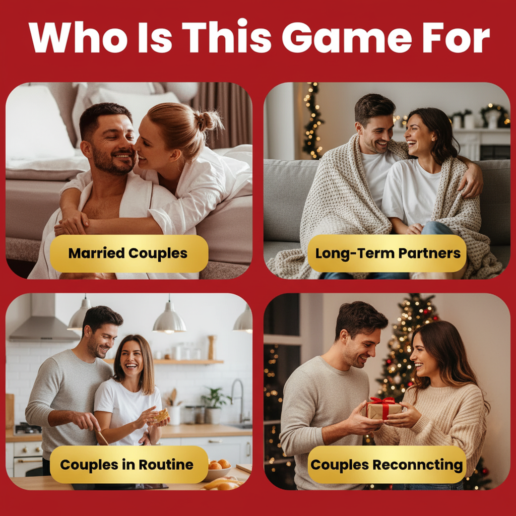 Examples of couples who enjoy the Connecting™ couples card game, including married couples, long-term partners, couples in routine, and couples reconnecting